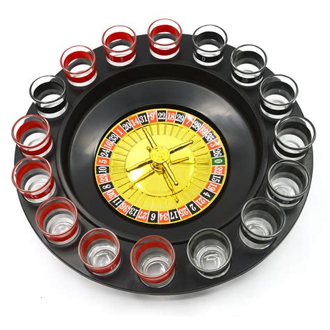 roulette wheel with shot glasses.